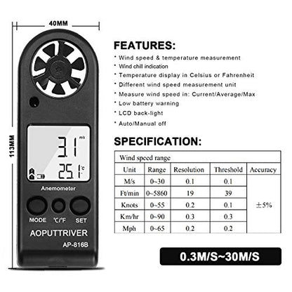 Anemometer Handheld, Air Flow Velocity Meter up to 67mph Light Weight 53g - color: 816B Pocket