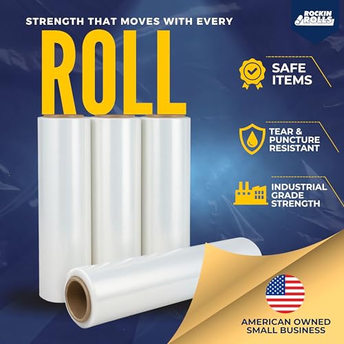 Rockin Rolls Stretch Film Shrink Wrap 18" x 1500 FT x 80 Gauge, 4 Rolls - color: Clear, size: 4 Rolls
