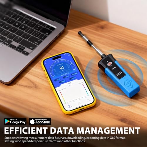 Hot Wire Anemometer Handheld CFM Meter with Bluetooth APP, Telescopic Probe