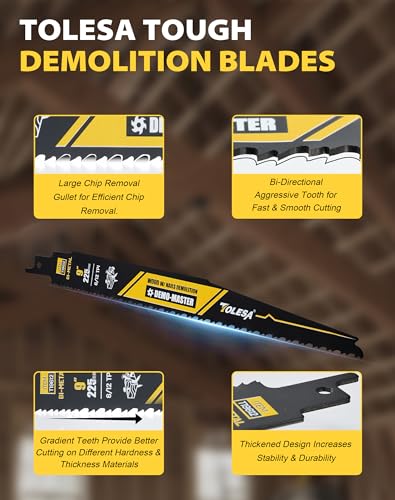 TOLESA Reciprocating Saw Blades, 9" 6/12TPI for Nail-Embedded Wood, 25-Pack - style: 25 Pack
