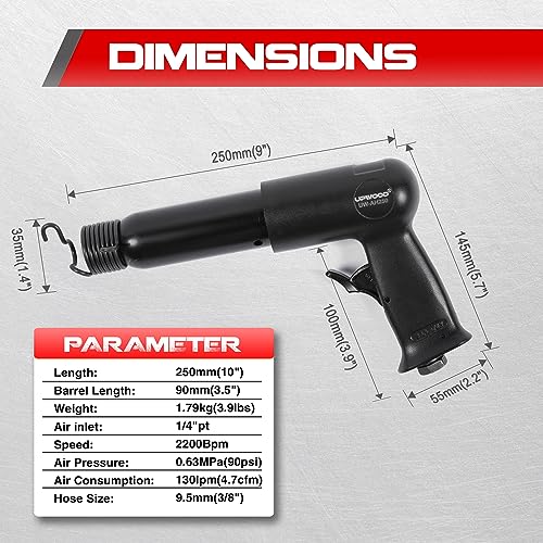 UW-AH250 Long Barrel Air Hammer Kit with Quick Change Retainer and 4 Chisels, 3-5/8 Inch Stroke, 2200 BPM, Light weight (AH250P - Long Barrel) - style: UW-AH250 Long Barrel