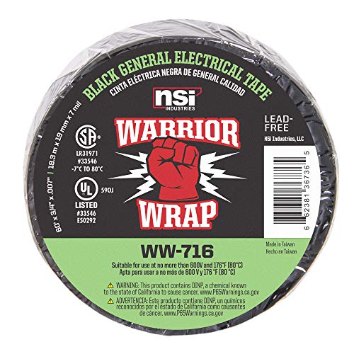 WarriorWrap General 3/4 in. x 60 ft. 7 mil Vinyl Electrical Tape, Black