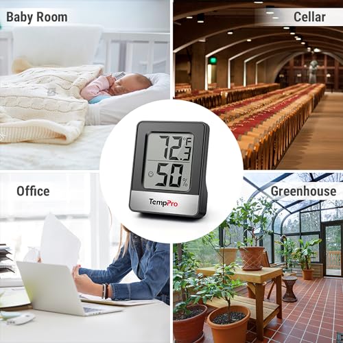 TempPro TP49 3 Pack Digital Hygrometer Indoor Thermometer - color: Black Indoor Thermometer