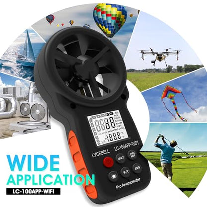 WiFi Anemometer Handheld, Digital HVAC Outdoor Wind Meter with Samrt APP