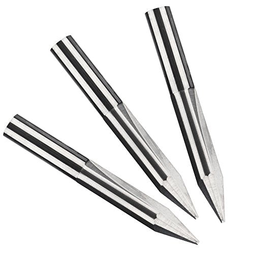 HUHAO Engraving Bit,Premium Carbide Tough Tip Cone Shape Metal Engraving Bit with 2-Flute Striaght Grooves 6mm Shank 25 Degree 0.5mm Tip CNC Marking Conical V-Bit for Steel Brass MDF Wood 3PCS