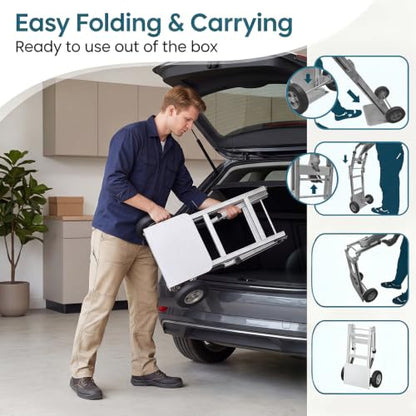 Goplus Heavy-Duty Folding Hand Truck, 600 LBS Aluminum Dolly Cart