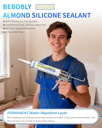 Silicone Caulk & Sealant Almond, 100% Waterproof Silicone Sealant, Shrink & Crack Proof, Silicone Caulking for Kitchen, Bathroom, RV, Interior & Exterior Use, 10.2 FL. OZ/300ML, 1 Pack - color: Almond, size: 1 Pack