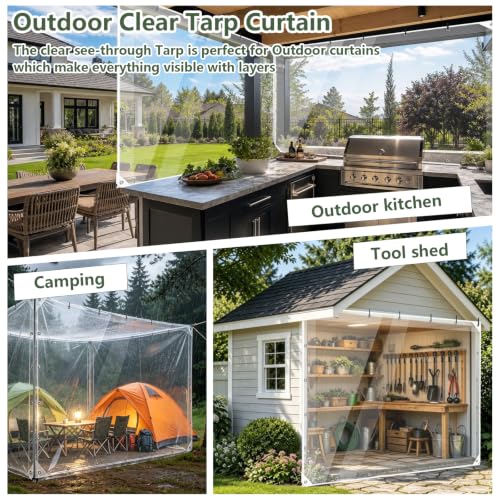 Clear Tarp with Grommets, Clear tarps Heavy Duty Waterproof，Clear Plastic Tarps with Reinforced Edge,14 Mil Tear-Resistant Clear Vinyl tarp,for Patios, Porches, Chicken Coops, Greenhouse, 3x6FT - size: 3' x 6'（0.9x1.8m）