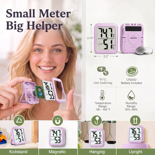 Antonki 2 Pack Room Thermometer Indoor Hygrometer - color: 2 Pcs* Lavender Purple
