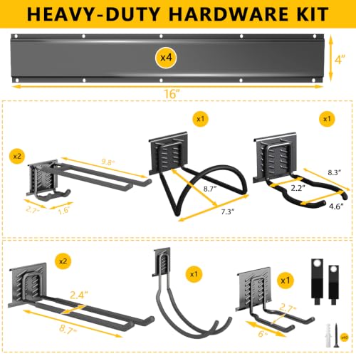 Garage Tool Organizer Wall Mount, 64inch Heavy-Duty Garage Storage System and Garden Tool Organizer with 8 Adjustable Hooks for Shovel, Snowboard, Yard Tools and Shed - size: 64"-8hooks