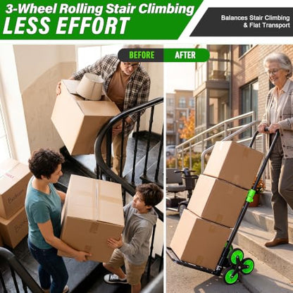Stair Climbing Dolly with 6 Wheels, 2 in 1 Hand Truck Dolly Cart