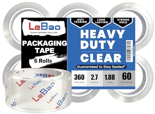 Strong Heavy Duty Packing Tape Refills, 6 Rolls, 360Yard Total, 1.88 in x 60 yd, 2.7 mil HD Clear Packaging Tape for Shipping, Moving and Taping up Cardboard Box Postal Parcel Mailing - size: 6-PACK REFILL
