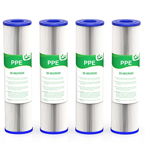 20 Micron Water Filter 10" x 2.5", Pleated Sediment Filters, 4-Pack