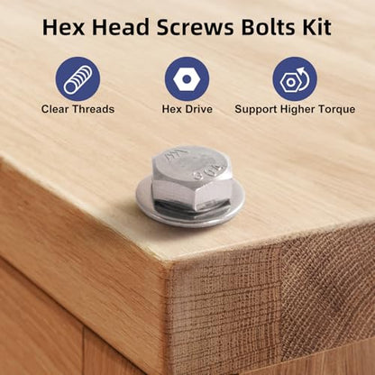 (8 Sets) 5/16-18 x 4" Hex Head Screw Bolt,Lock Nuts,Flat & Lock Washers Kits,304 Stainless Steel 18-8,Fully Threaded - size: 5/16-18 x 4"