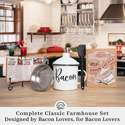 Ayerphalo 24oz Enamel Bacon Grease Container with Strainer, Farmhouse White - color: White, size: 24oz