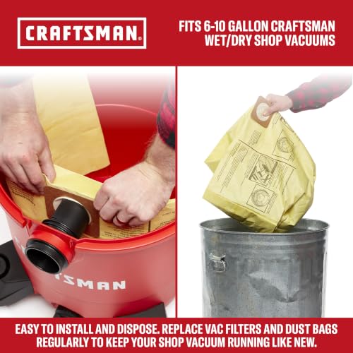 CRAFTSMAN CMXZVBE39970 Genuine 6-10 Gal. Wet Dry Vac Dust Collection Bags - style: 6-10 Gallon Fine Dust