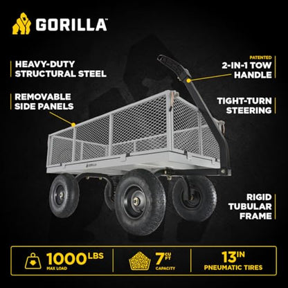 Gorilla Carts Steel Utility Garden Cart, 1000 lb. Capacity, Gray - color: Gray