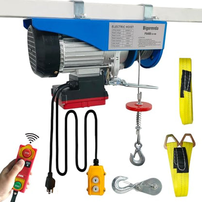 Electric Hoist 2 in 1,Electric Hoist 880lbs, Bigorenda 110v Electric Hoist Winch with 328ft Wireless Control & Wired Remote Control, 65.6ft Lifting Garage Lift Hoist,for Factories, Warehouses, Attic - color: Light blue