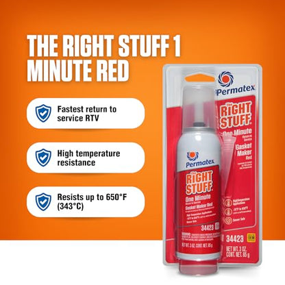 Permatex 34423 Right Stuff 1 Minute Red High Temperature Gasket Maker, 3 oz - size: 3 Fl Oz., style: One Minute