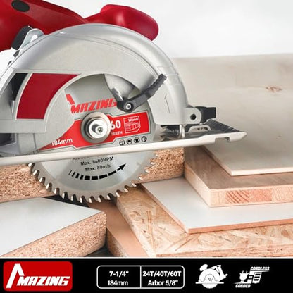 MAZING 3-Piece 7-1/4 Inch 24T&40T&60T Circular Saw Blades, 7.25 Inch TCT Compact Saws Blades with 5/8" Arbor, ATB Design for Precision Woodworking, Fit for Plywood, Soft & Hardwood, Wood with Nails - style: 7-1/4" 24&40&60T-3Pack