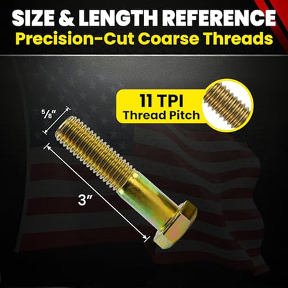 Chenango Supply 5/8-11 x 3 Grade 8 Hex Head Cap Screws - size: 5/8-11 x 3" Hex Bolt