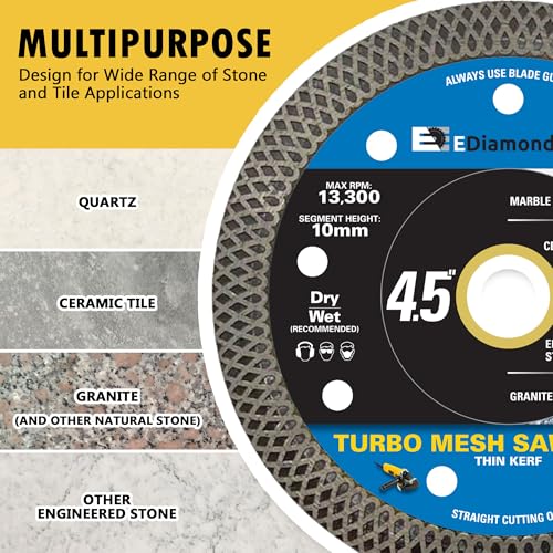 4.5" Turbo Mesh Saw Blades for Porcelain, Ceramic Tile and Stone, 1 PC - size: 4.5 Inch