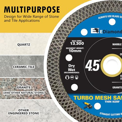 4.5" Turbo Mesh Saw Blades for Porcelain, Ceramic Tile and Stone, 1 PC - size: 4.5 Inch