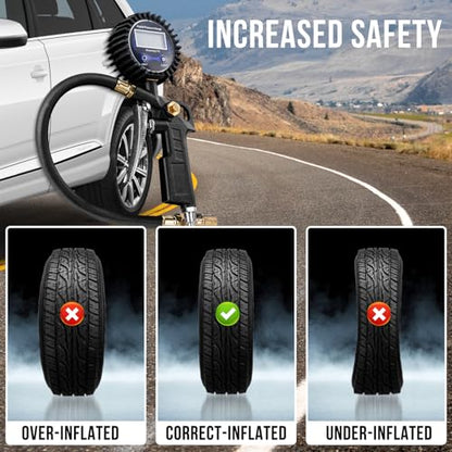 Digital Tire Pressure Gauge with Inflator 3-250 PSI Heavy Duty - size: 1 Pack Standard
