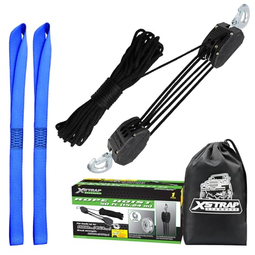 XSTRAP STANDARD Heavy-Duty 50 FT Rope Hoist Pulley System w/Metal Bearing - color: 50ft Black Upgraded