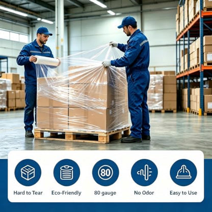 Honzon Clear Stretch Wrap Roll, 18 Inch x 1000 Feet 80 Gauge, Heavy Duty Industrial Pallet Wrapping Stretch Film, Self Adhesive Stretch Wrap for Moving, Shipping, Warehouse Storage Packaging Supplies - size: 18 in × 1000 ft