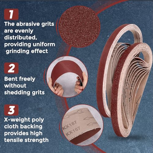 2 Pcs Sanding Belts 3 x 21 Inch 60 Grit Aluminum Oxide - size: 3 x 21 Inch(60 Grits)