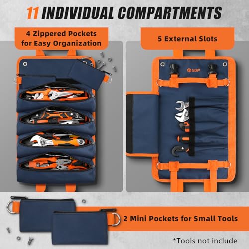 Tool Roll Bag Heavy Duty Tool Bag Gifts for Men Dad Mechanic, Blue Orange - color: Blue Orange