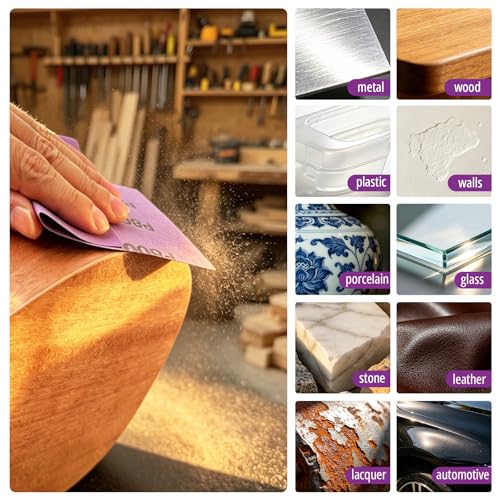 1/4 Sheet Sandpaper Assortment for Palm Sander – 50Pcs Wet/Dry Sand Paper 60/80/120/150/220 Grit, Sandpaper for Wood, Metal, Drywall, Automotive Polishing (4.5" x 5.5") Purple