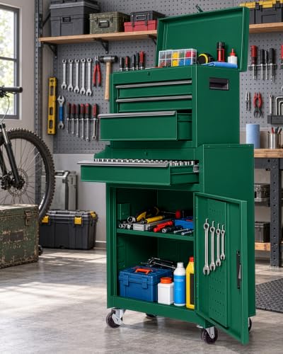 Winado 4-Drawer Rolling Tool Chest, 2-in-1 Storage Toolbox, Army Green - color: Army Green