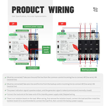 GEYA 4P 100A AC110V Automatic/Manual Transfer Switch,ATS Dual Power Auto Transfer Switch,Uninterruptible Millisecond-Level ATS,DIN Rail Mounting（W2R 4P 100A AC110V） - size: 4P-100A-AC110V