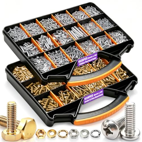 3334Pcs Nuts and Bolts Assortment Kit, Stainless Steel Phillips Pan Head Machine Screws, Grade 8.8 Hex Bolts, Mixed Metric & SAE Hardware Assortment Kit with Nuts, Flat/Lock Washers - color: Silver - M3 M4 M5 M6 M8 1/4 5/16 3/8 #6 #8 #10