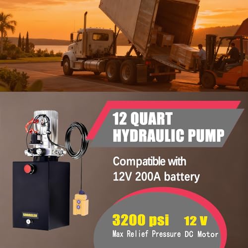 12V DC Single Acting Hydraulic Power Unit, 12L Iron Reservoir, 3000 PSI for Dump Trailers, Tow Trucks, Farm Equipment & Industrial Applications - color: Black, size: 12V DC 13QT Iron