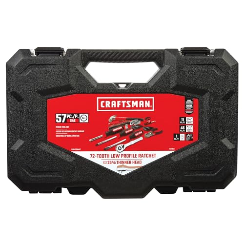 CRAFTSMAN 57 Piece Mechanics Tool Set Home Tool Set, Sockets, Ratchet, Screwdrivers, Hammer, Pliers, Hex Keys, Specialty Bits Hand Tools (CMMT99447)