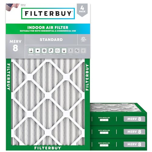 Filterbuy 10x20x2 Air Filter MERV 8 Dust & Allergy Defense (4-Pack) - size: 10x20x2