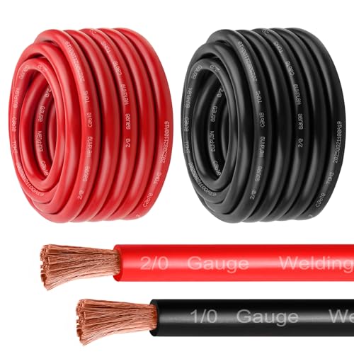 MOOKEERF 2/0 Gauge Battery Cable - 20FT Red + 20FT Black 2/0 AWG Welding Cable Flexible Stranded Oxygen-Free Pure Copper Wire for Automotive, Battery, Inverter, Solar, Marine and Generator - color: 20ft Black + 20ft Red, size: 2/0AWG