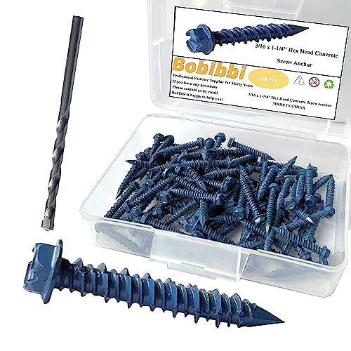 3/16 x 1-1/4" Hex Head Concrete Screw Anchor, for Anchoring to Masonry, Block or Brick (100Pcs) - size: 3/16 x 1-1/4", style: Hex Head