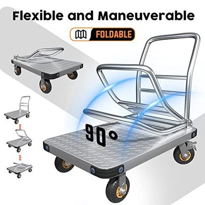Heavy Duty Platform Truck Flat Moving Cart Hand Trucks,2000Lbs Steel Push Cart Dolly, 36 x 24in Large Flatbed with 5'' 360 Degree Swivel Wheels for Easy Storage - size: 36" L X 24" W