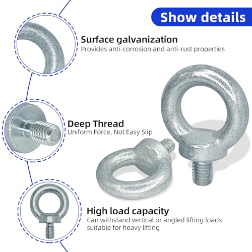 2 PCS 1/2-13 Lifting Shoulder Eye Bolts, Carbon Steel Galvanised Heavy Duty Shoulder Lifting Ring Threaded Eyebolts - size: 1/2-13