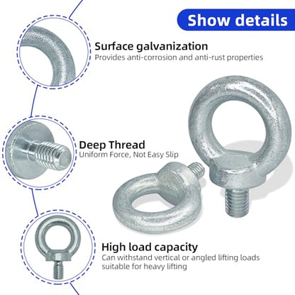 2 PCS 1/2-13 Lifting Shoulder Eye Bolts, Carbon Steel Galvanised Heavy Duty Shoulder Lifting Ring Threaded Eyebolts - size: 1/2-13