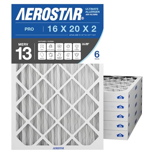 Aerostar Air Filter 16x20x2 MERV 13 AC Filter, HVAC, Furnace Filter, 6 Pack - style: 6 PACK