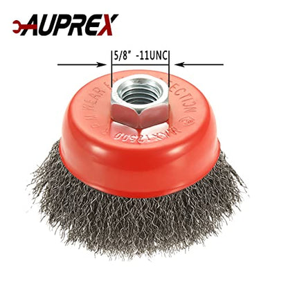 AUPREX 5 Pack 3 Inch Coarse Crimped Wire Cup Brush for Angle Grinder with 5/8 Inch-11 Threaded Arbor - 0.014 Inch Carbon Steel Wire -Light Duty Conditioning for Metals - size: 3 Inch