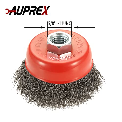 AUPREX 5 Pack 3 Inch Coarse Crimped Wire Cup Brush for Angle Grinder with 5/8 Inch-11 Threaded Arbor - 0.014 Inch Carbon Steel Wire -Light Duty Conditioning for Metals - size: 3 Inch