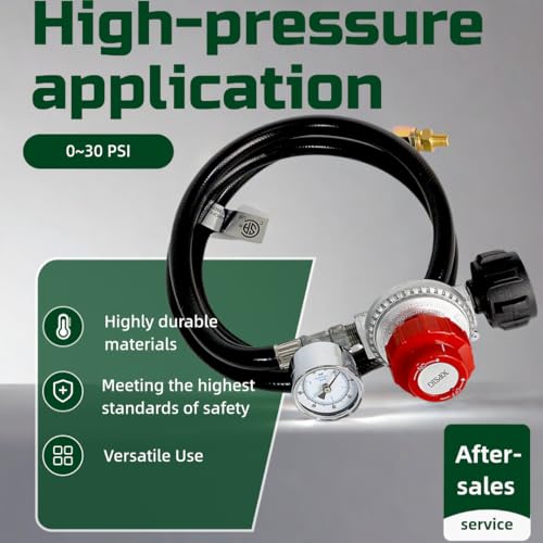 5FT High Pressure Propane Regulator with Gauge - 0-30PSI Adjustable Output - Heavy Duty PVC Hose - for Turkey Fryers, Burners, Smokers & Outdoor Cooking - CSA Certified - size: 5FT Black Hose