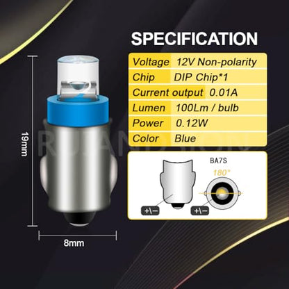 Ruiandsion BA7S 12V Mini LED Bulb for Car Dash Light – Blue - color: Blue