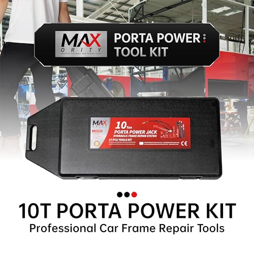 Maxority 10 Ton (20,000 lbs Capacity) Porta Power Jack Hydraulic Ram Auto Body Frame Collision Repair Kit Set, 17-Pcs, with Blow Mold Carrying Case and Gauge - size: 10 Ton with gauge